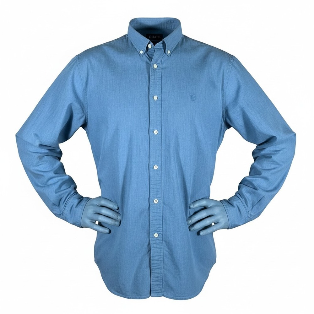 Chaps Men's 3XLT Blue Long Sleeve Button Down Shirt Stretch Easy Care Tall